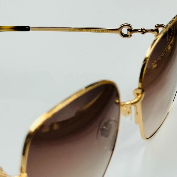 🆕 GUCCI 🧿 NWOT GG0879S 002 Gold Horsebit Sunglasses with Brown Gradient Lens - Picture 7 of 16
